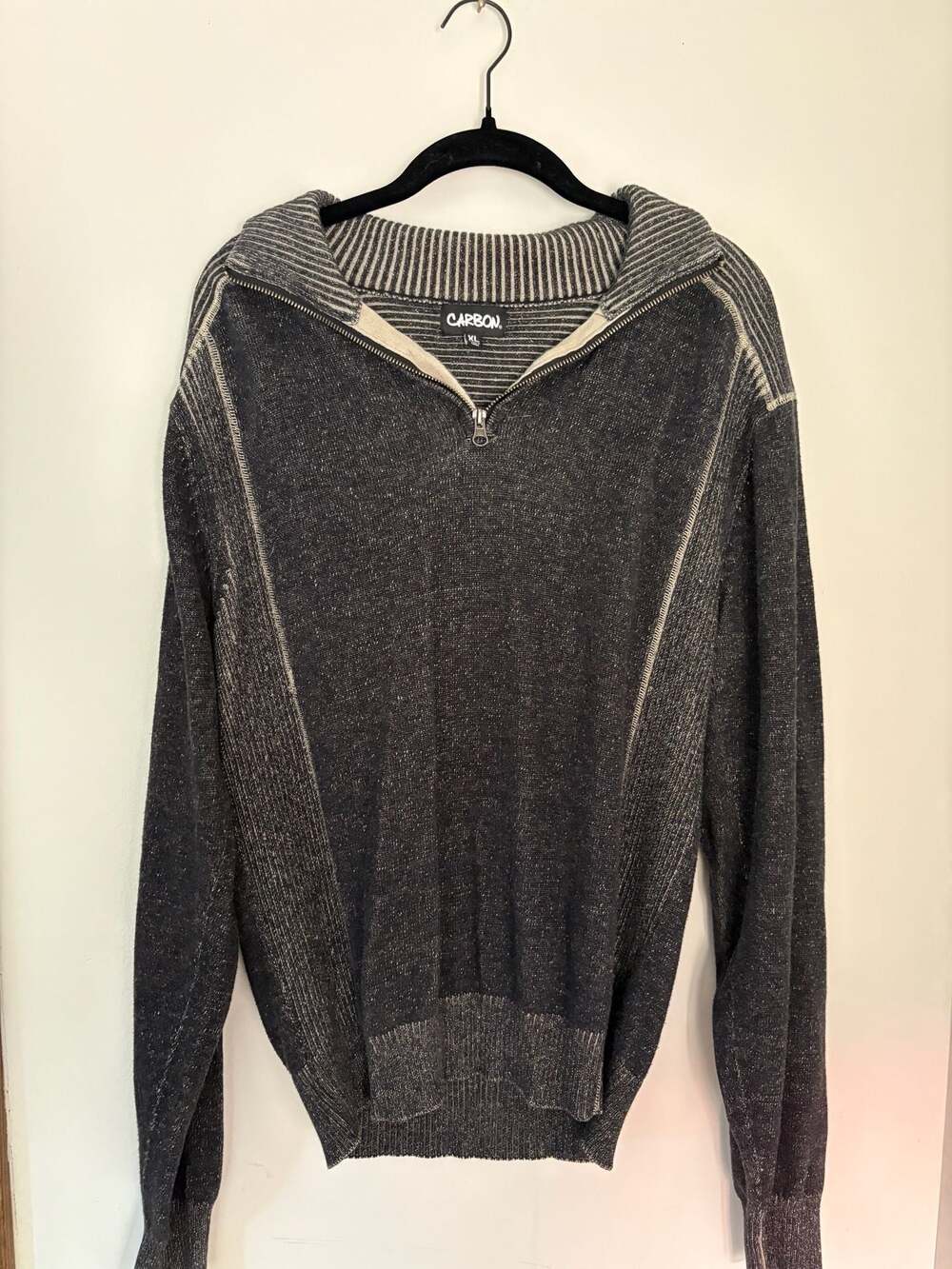 Carbon Grunge Faded Cotton Quarter Zip Gray Sweater Size XL